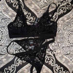 Nasty Gal Floral Lace Bralette & High Leg Thong Set